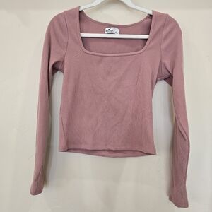 Y2K Hollister Sz L Pink Cropped Long Sleeve Top Ribbed